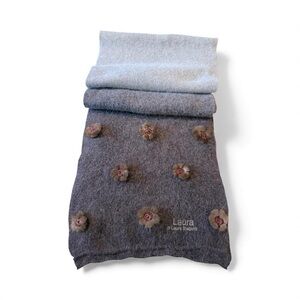 Laura Biagiotti Angora Wool Scarf 3D Fur‎ Flowers